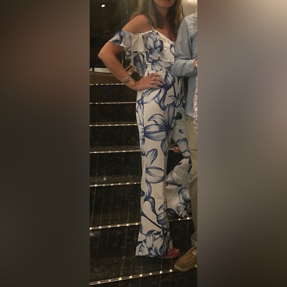 Blue and white romper